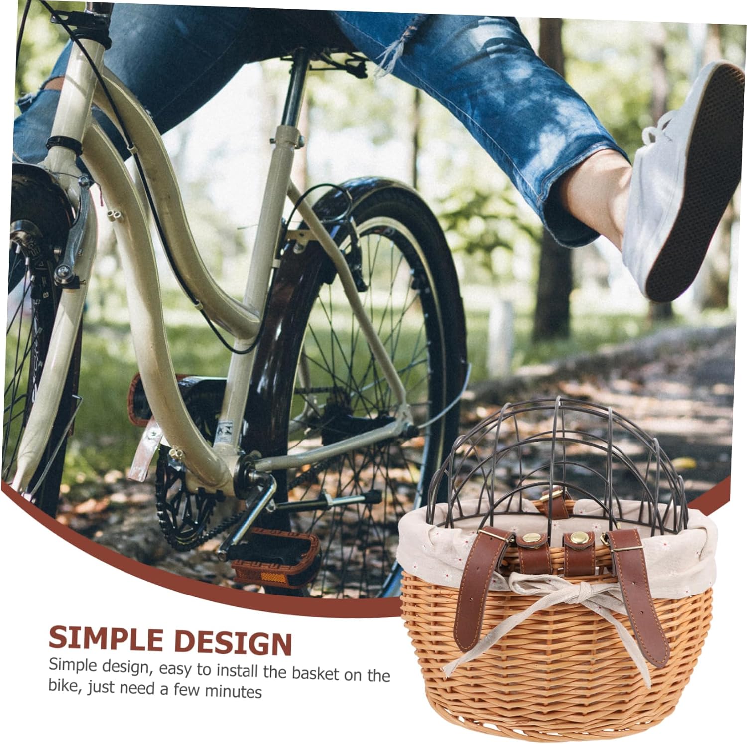 Woven Basket Pet Carrier Bag Bike Seat Basket Rabbit Carrier Removable
