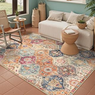 Lahome 3x5 Moroccan Trellis Washable Area Rug Non-Slip Soft Faux Wool for Bedroom Kitchen Entryway Cream Multi