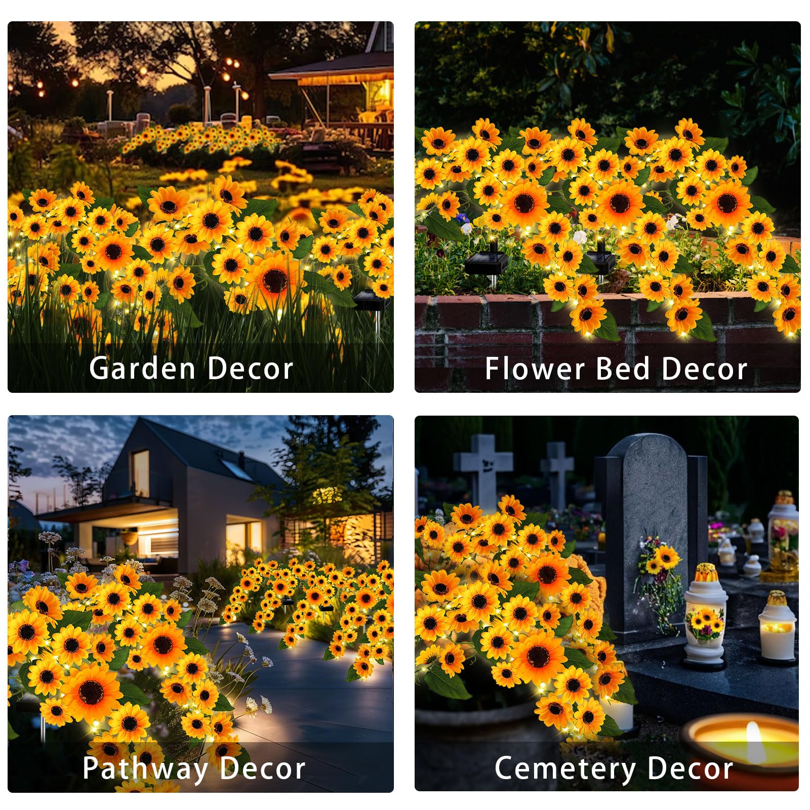 Luci solari da giardino per esterni, impermeabili, a forma di girasole, confezione da 2 luci a vite in salice con 90 LED, 23 girasole, illuminazione calda, accensione e spegnimento automatici, per
