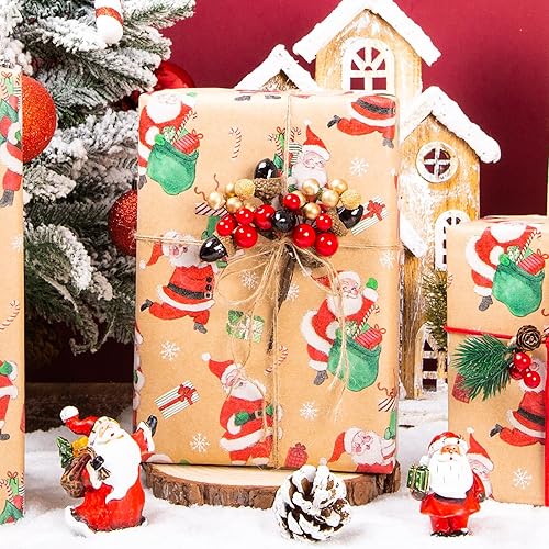 Miniatura 130 de Yarcony Papel kraft de regalo de Navidad, papel de regalo negro, árboles de Navidad de lujo, renos, copos de nieve, papel de estraza resistente