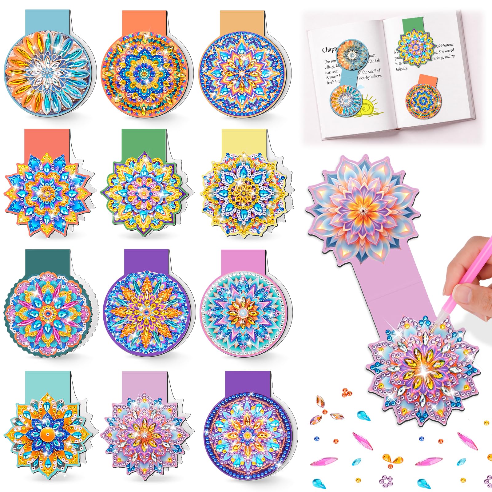 Arts and Crafts for Kids 5-12 Year Old, Gifts for 7 8 9 10 11 Year Old Girls, Diamond Art for Kids Magnetic Bookmark Mosaic Kits, Diamond Painting Personalised Creative Mandala Birthday Presents Toys