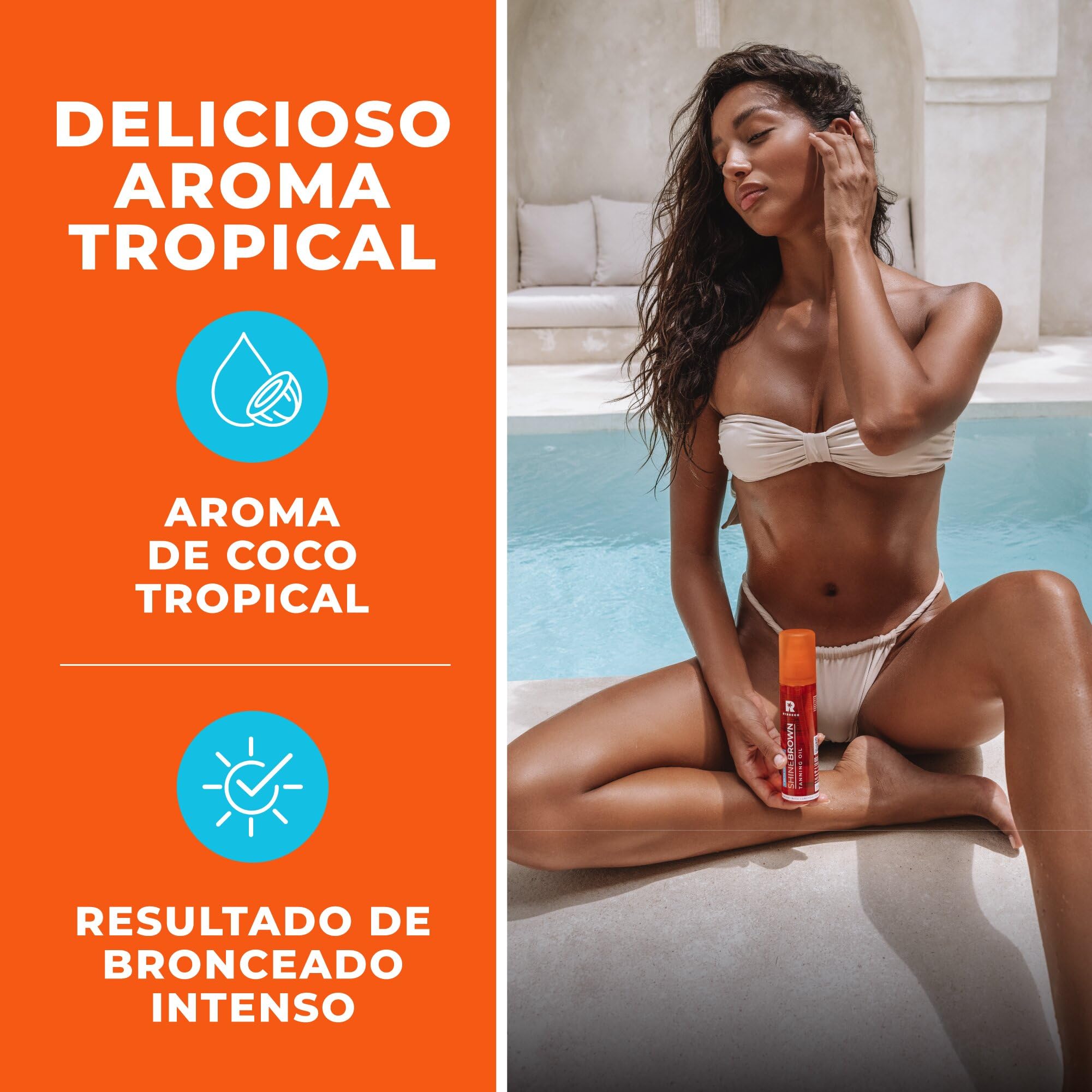 BYROKKO Shine Brown - aceite de bronceado de betacaroteno (150 ml), acelerador para tumbonas y sol al aire libre, para maximizar el bronceado definitivo