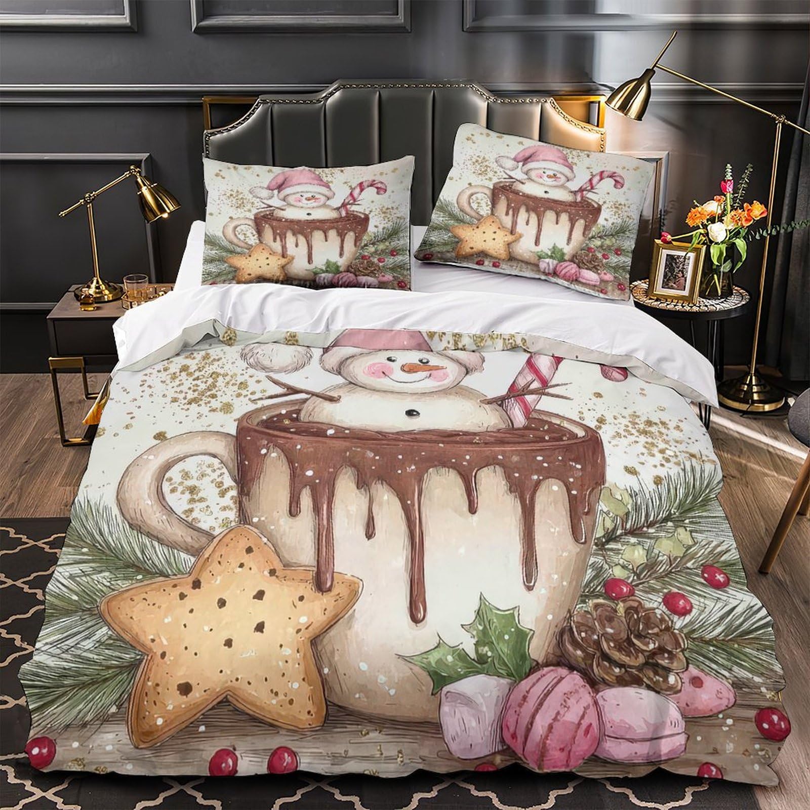 Housse de couette Noël 140x200 bonhomme de neige microfibre ado