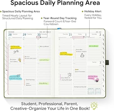 Academic Diary 2026-2027 Week to View A5 Medium (21.9x16.2 cm) 18 Months (Jul'26 - Dec'27) Mid Year Diary 26/27 Vertical Weekly Planner with Timeslots& Month Tabs, PU Leather Beige