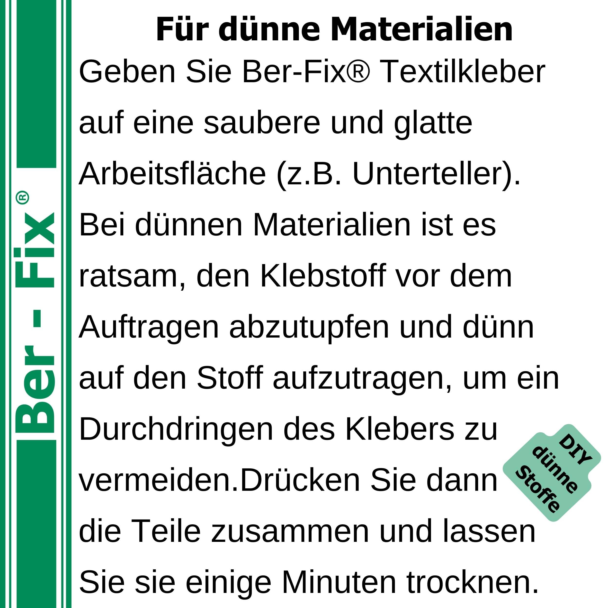 Ber-Fix Textilkleber - wasserfest, kochfest, bügelfester, flexibel (40g mit 150g)