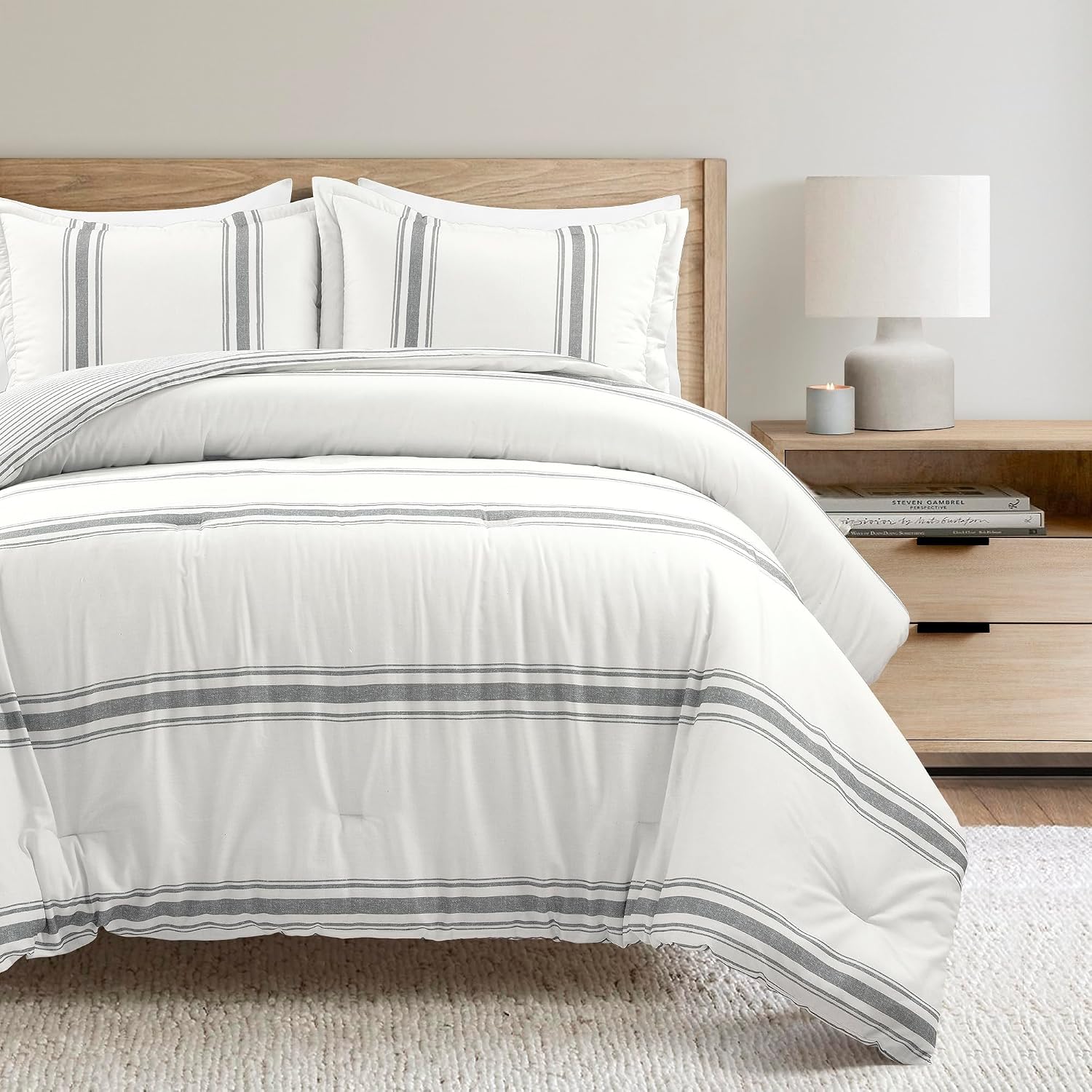 Lush Decor Millstone Farmhouse Stripe Comforter - Thumbnail 4
