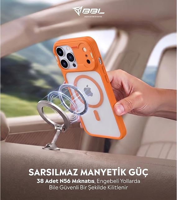 Babilden iPhone 16 Pro Max İçin Mat Şeffaf MSafe Destekli Premium Koruyucu Kılıf Darbe Emici Silikon Kenarlı Kamera Korumalı Turuncu