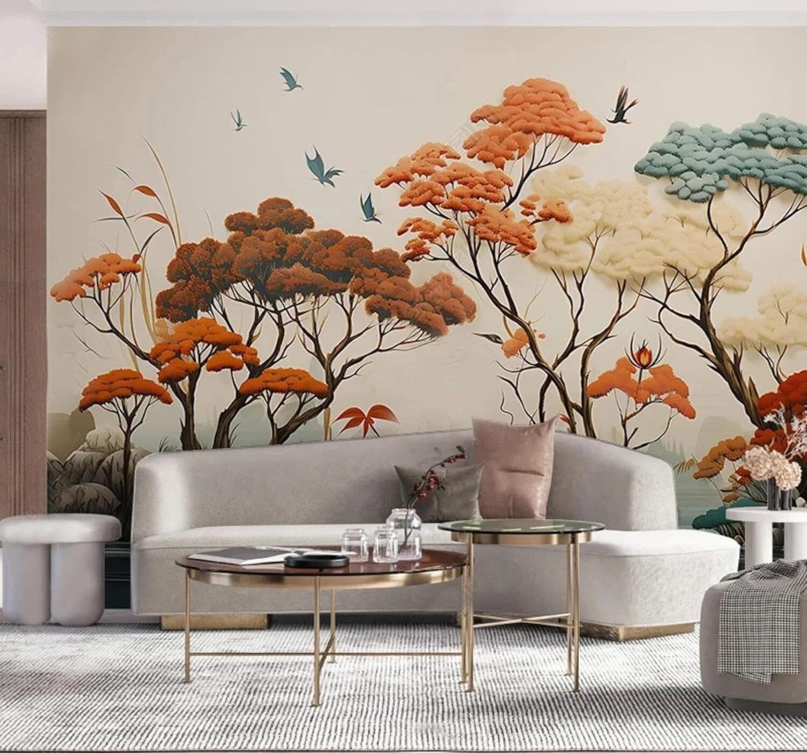 XLMING Art Hand Drawn Plants Colourful Flowers 3D Wallpaper Luxury Silk Study Dining Feature Sofa Grey Bedroom Living Room Tv Decorative Wall-150cm×105cm