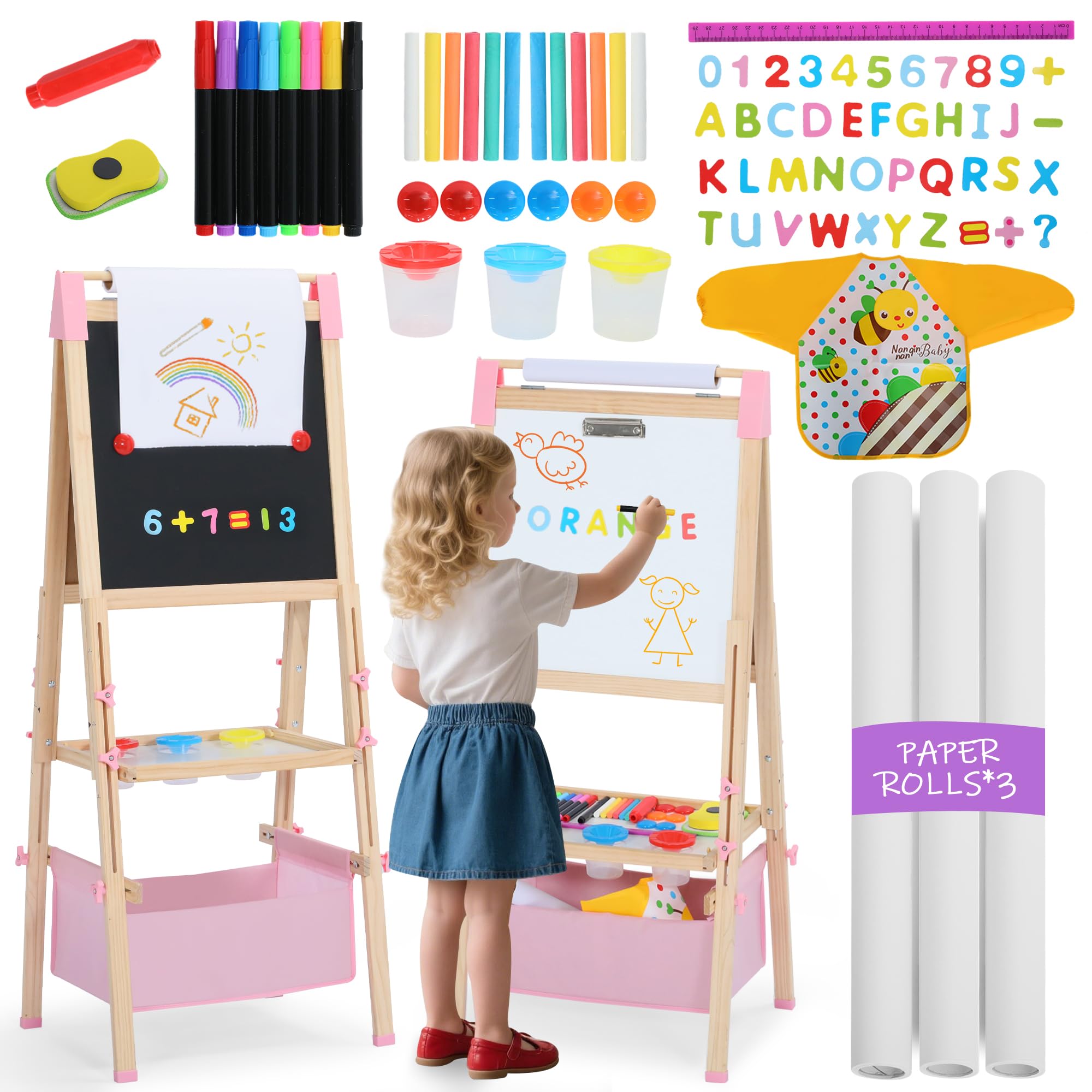 Amazon.com: Kinder King 3 in 1 Wooden Kids Easel, Adjustable Art