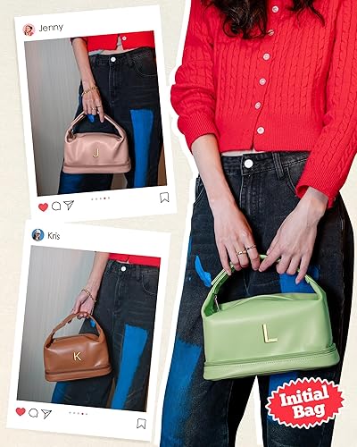 Miniatura 7 de Regalos para mujeres, bolsa de maquillaje personalizada con asa, bolsa de cosméticos con inicial de doble capa con organizador de brochas de