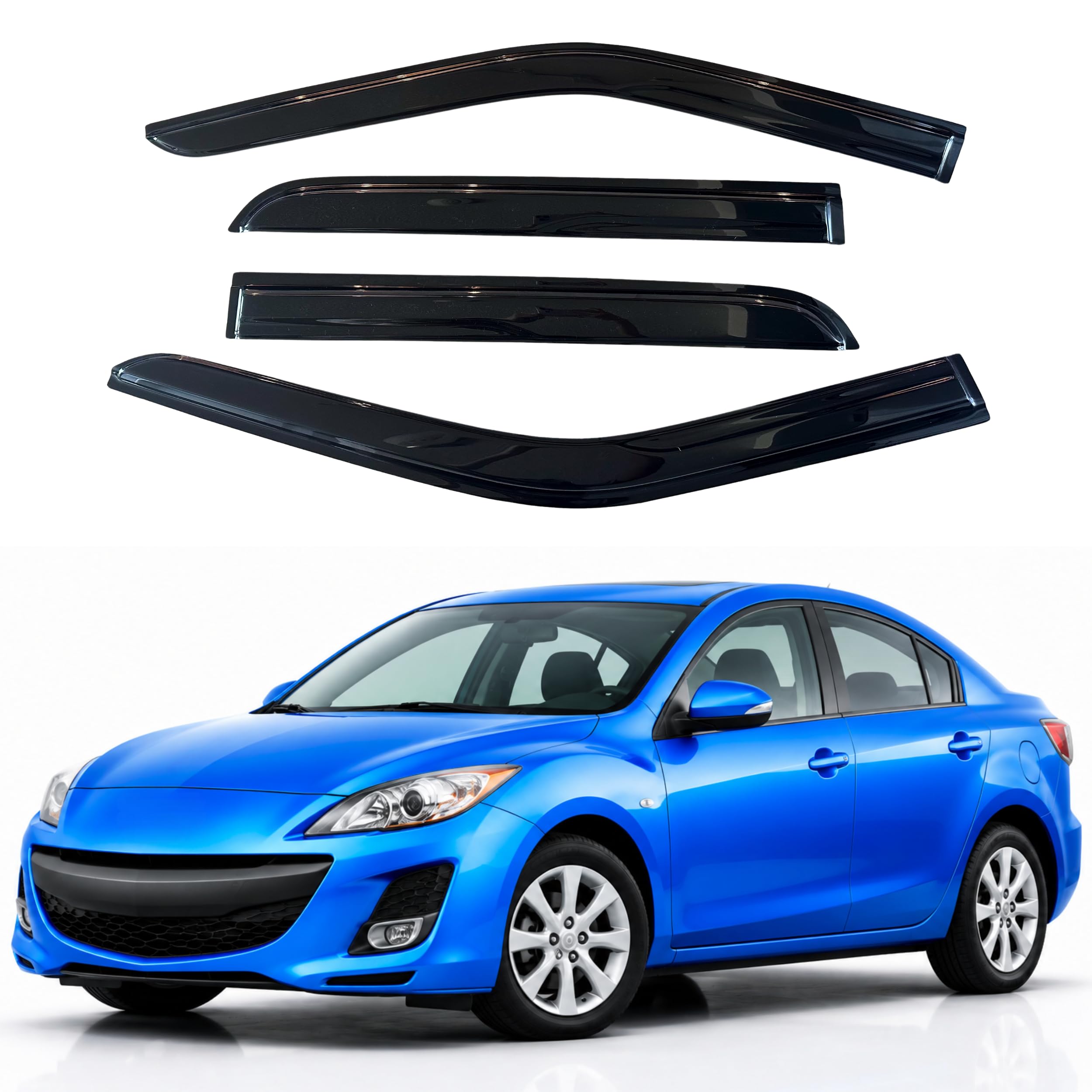 IG Window Visors Fit for 2010-2013 Mazda 3 Sedan, Out-Channel Rain Guards Vent Wind Deflectors 4PC, Car Accessories for 10-13 Mazda 3 Sedan (Excludes Hatchback)