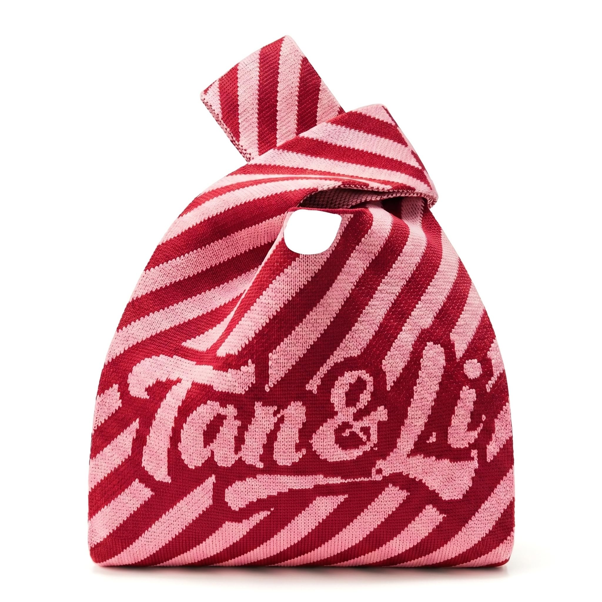 nalniz Knot Bag for Women | Aesthetic Striped Knitted Mini Tote Handbag | Cute Cloth Pouch for Phone, Keys & Makeup | High-Elasticity Wristlet Purse for Cafe & College (Pink/Red)-picture-36
