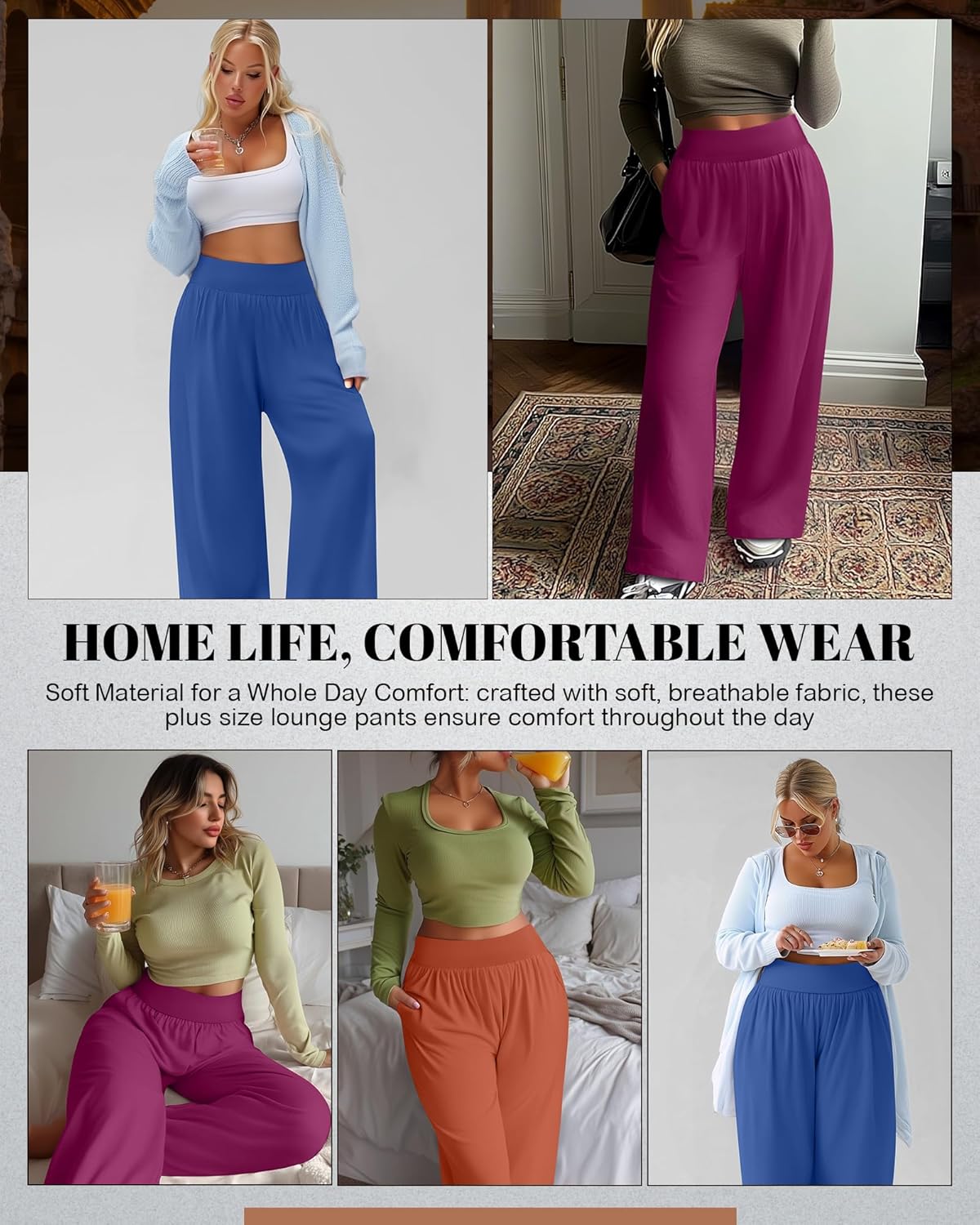 Neer 3 Pack Women Plus Size Wide Leg Yoga Pants High Waist Sweatpants Plus Size Palazzo Pants Lounge with Pockets - Image 4