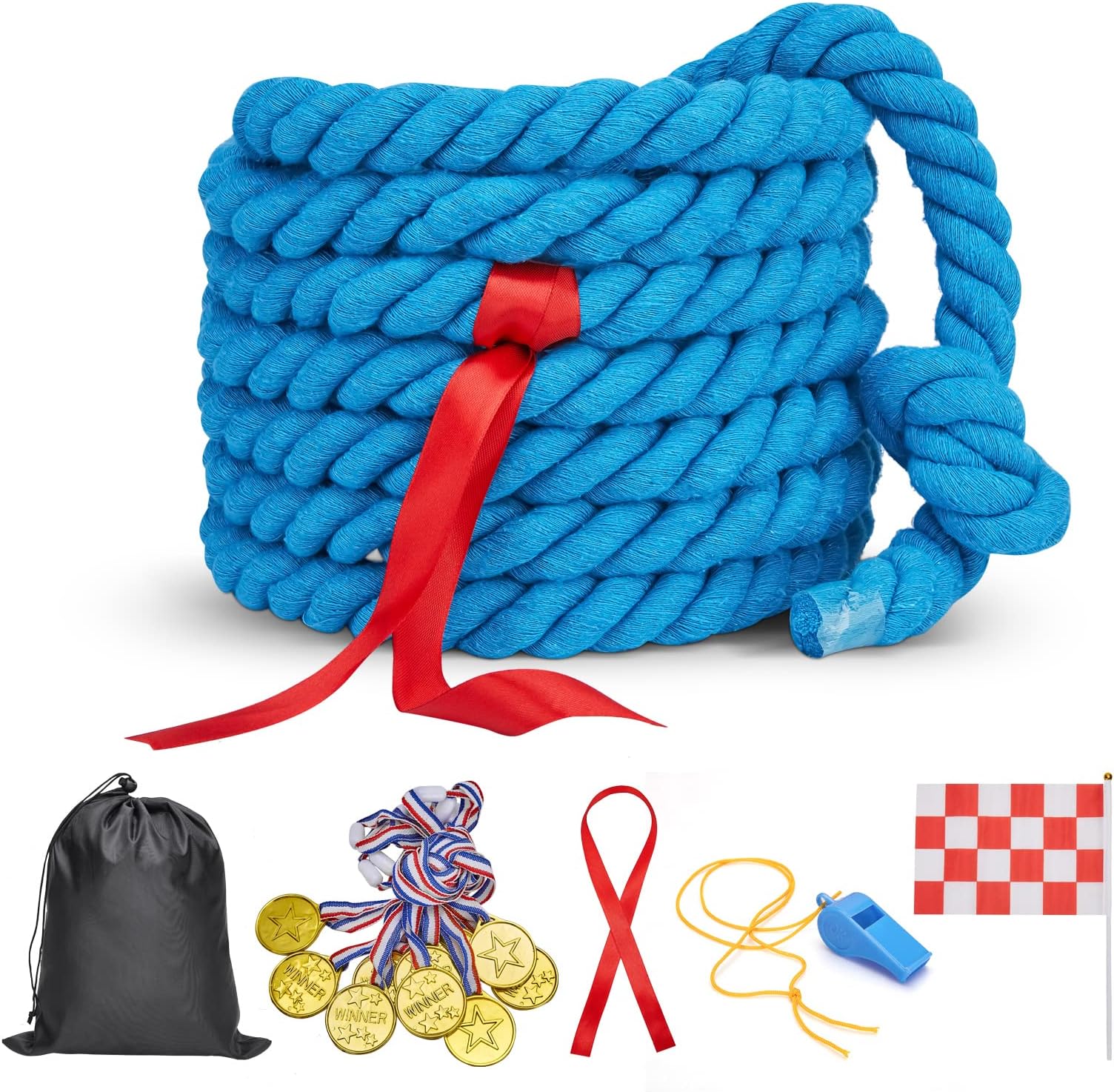 Tug of War Rope for Kids and Adults,Outdoor Field Day Family Reunion Birthday Party, Summer Outside Yard Backyard Lawn, Camping Picnic Carnival Games,Team Building (Blue, 20FT)
