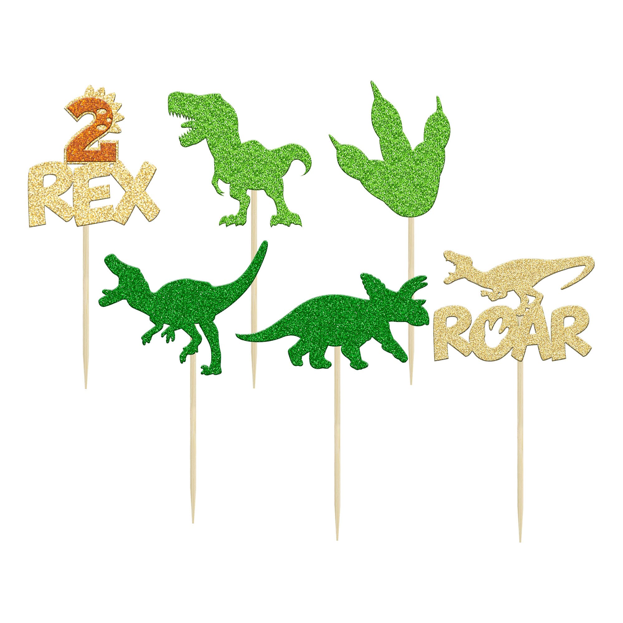24 Stück Dinosaurier-Cupcake-Topper – Orange Glitzer Für Dino-Kindergeburtstag