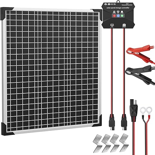 VOLTSET Kit de panel solar de 24 V y 50 W, cargador de batería solar + controlador de carga de 10 A + soporte de montaje en forma de Z + cable de
