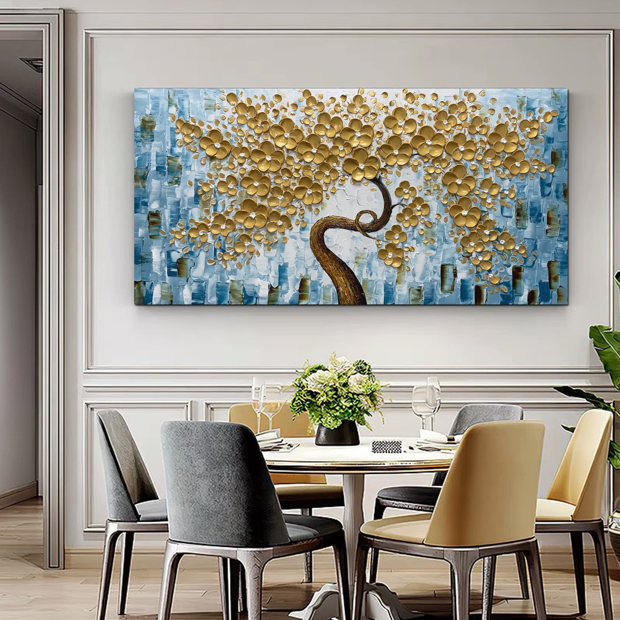 Amazon.co.jp: MUWU 絵画 24 x 48インチ ゴールデンフラワー絵画 3D