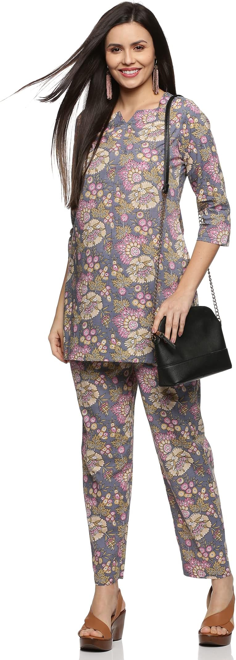 RAJMANDIRFABRICSWomen's Cotton Printed Night Suit Set Top And Pajama Set