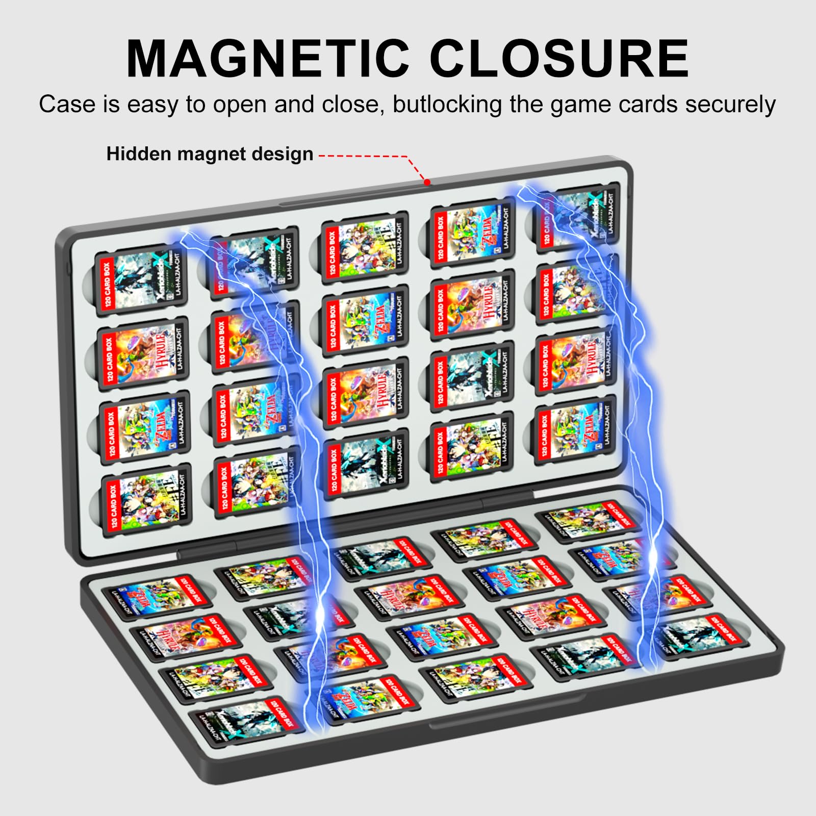 Jimofuga Switch Game Case for Nintendo Switch 2/Switch/OLED/Lite, Magnetic Switch-2 Game Case Holder with 40 Game Cards & 80 Micro SD Card Slots, Portable Travel Games Card Organizer, Gift Accessories - 4