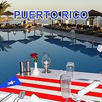 Vista 4 de Kingdder 2 piezas de camino de mesa Puerto Rico para decoración de fiesta puertorriqueña de 13 x 72 pulgadas, mantel de lino para el 12 de junio