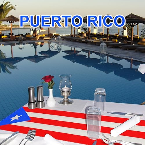 Miniatura 4 de Kingdder 2 piezas de camino de mesa Puerto Rico para decoración de fiesta puertorriqueña de 13 x 72 pulgadas, mantel de lino para el 12 de junio,