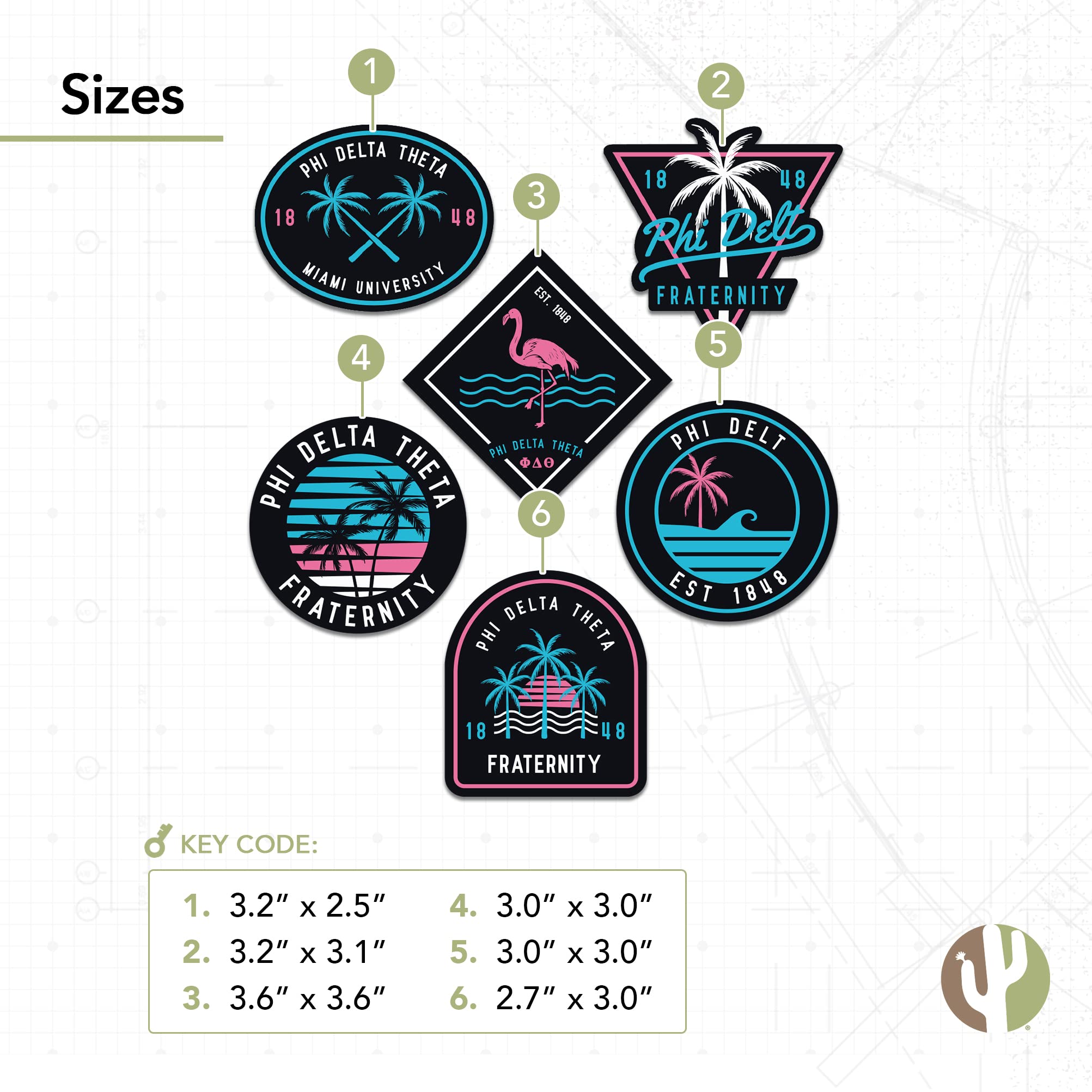 Desert Cactus Phi Delta Theta Sticker Sheet - Officially Licensed Fraternity Decals For Laptop, Water Bottle, Car - View #8