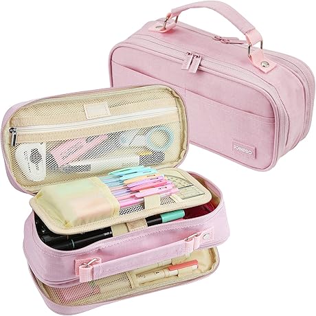 Pencil Case; Double Zipper Large Capacity Pencil Organizer Bag
