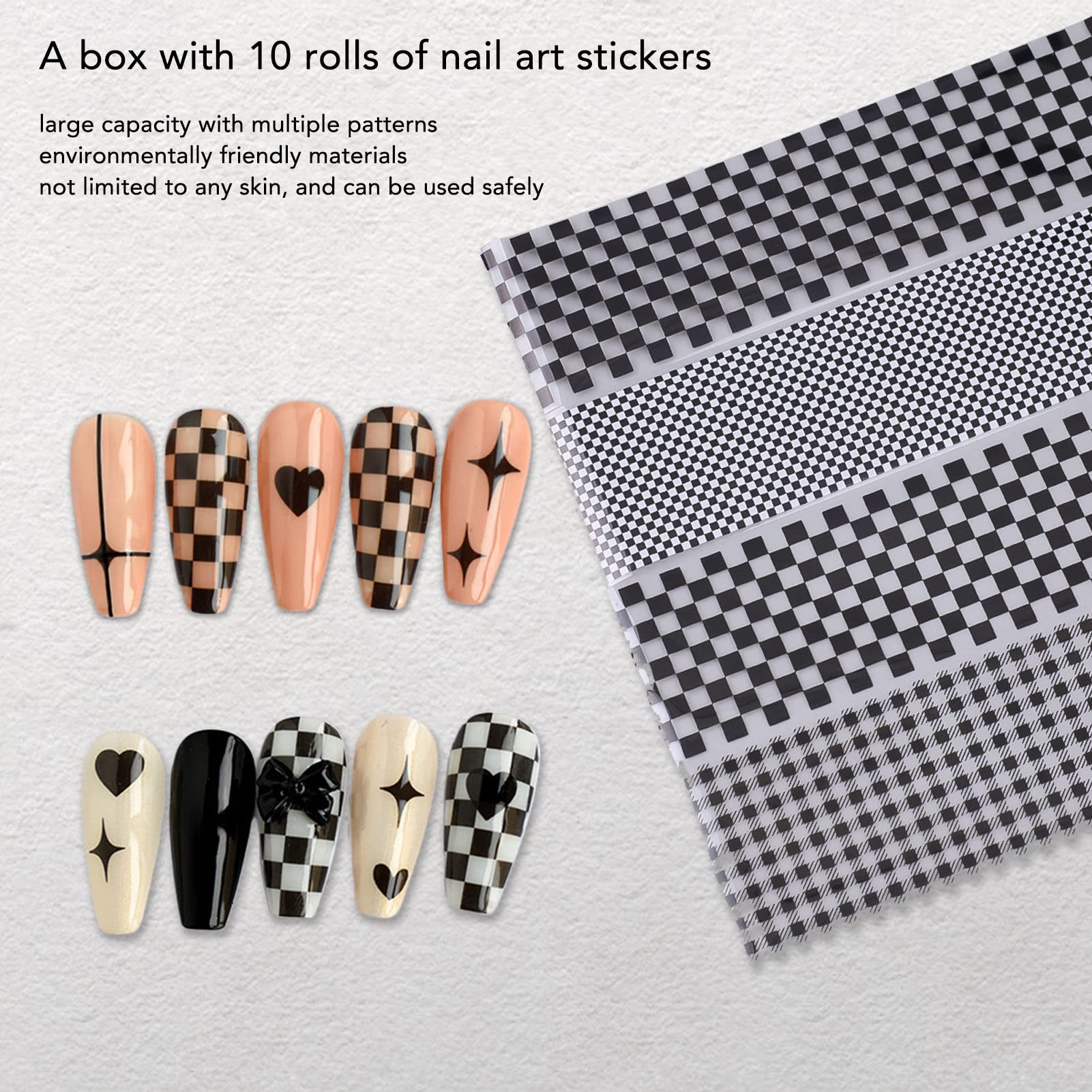 1 Box Nail Foil Transfer Stickers Decals, Print Black White Plaid Nail Art Sticker, Nail Art Design Tool, DIY Nail Art Stickers Decals Decorations Acrylic Nails Supplies for Home and Nail Salon