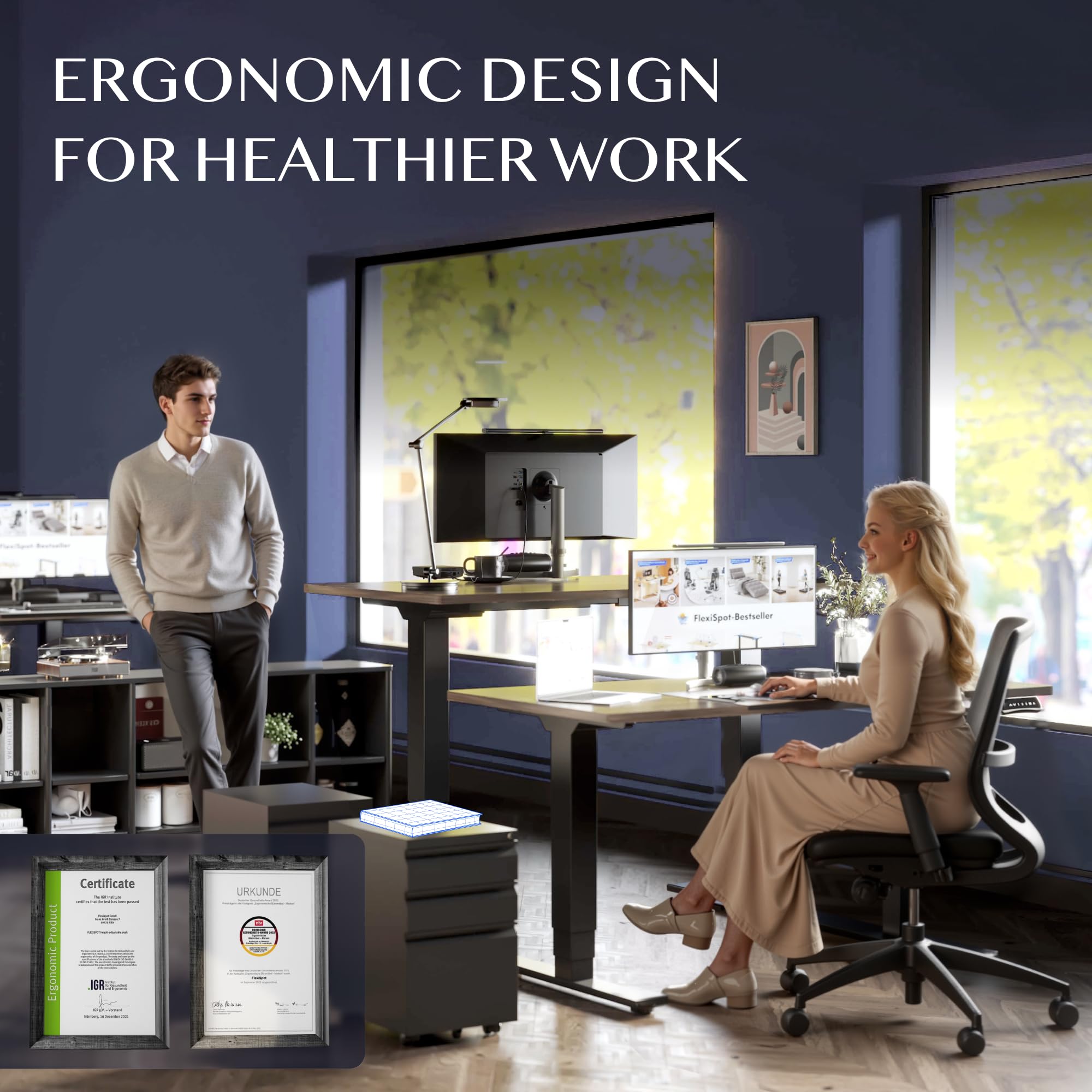 FLEXISPOT EC5 PLUS Scrivania Regolabile in Altezza con 2 Motori Potenti, Telaio a 3 Livelli, Scrivania Standing Desk Elettrica con Tastiera Intelligente, Capacità di Carico 120 kg.