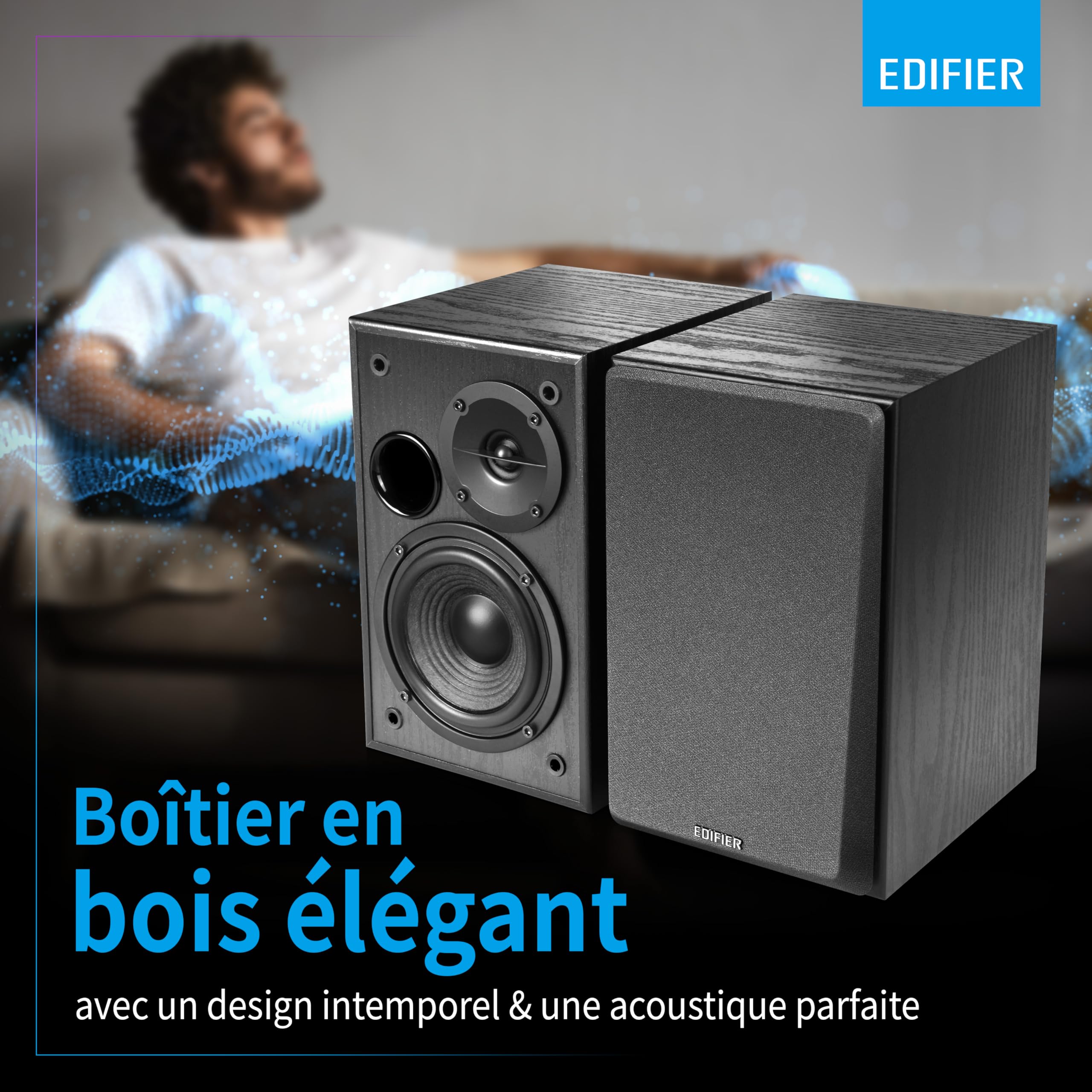 Edifier R1100 Enceintes Actives – 42W RMS Avec Bass-Reflex – Réglage Rrécis Du Son – Entrées RCA + AUX – Boîtier En Bois MDF Elégant – Idéal Pour Musique & Films – Noir