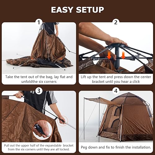 Miniatura 7 de TUKAILAI Tienda de campaña instantánea, diseño hexagonal, tienda de campaña automática con 4 ventanas de malla y 1 puerta, tienda desplegable de