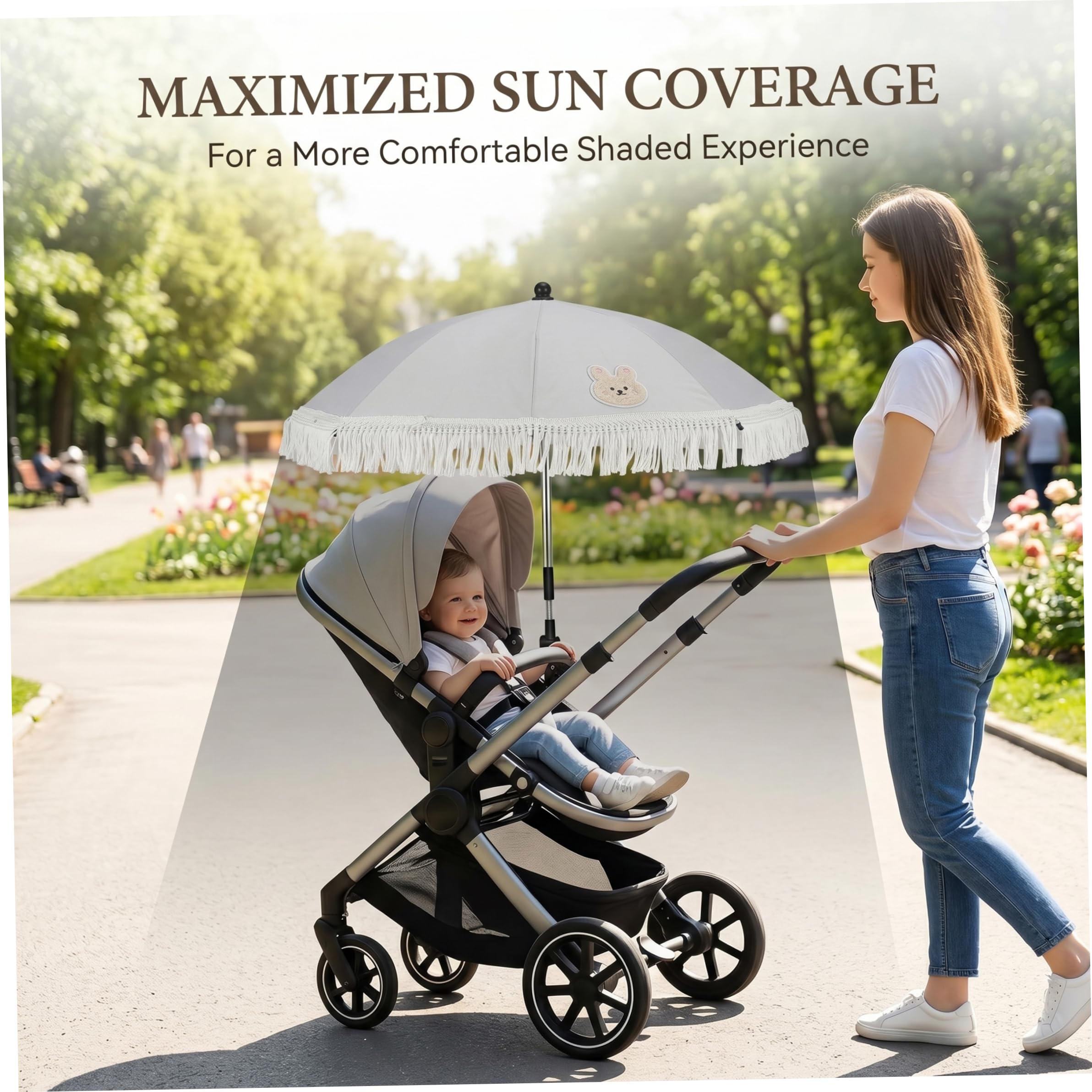 Silla de Playa para niños pequeños con sombrilla y Abrazadera Silla Segura para bebés con Revestimiento Plateado sombrilla de Encaje Blanco para protección contra el Sol y la Lluvia de Play