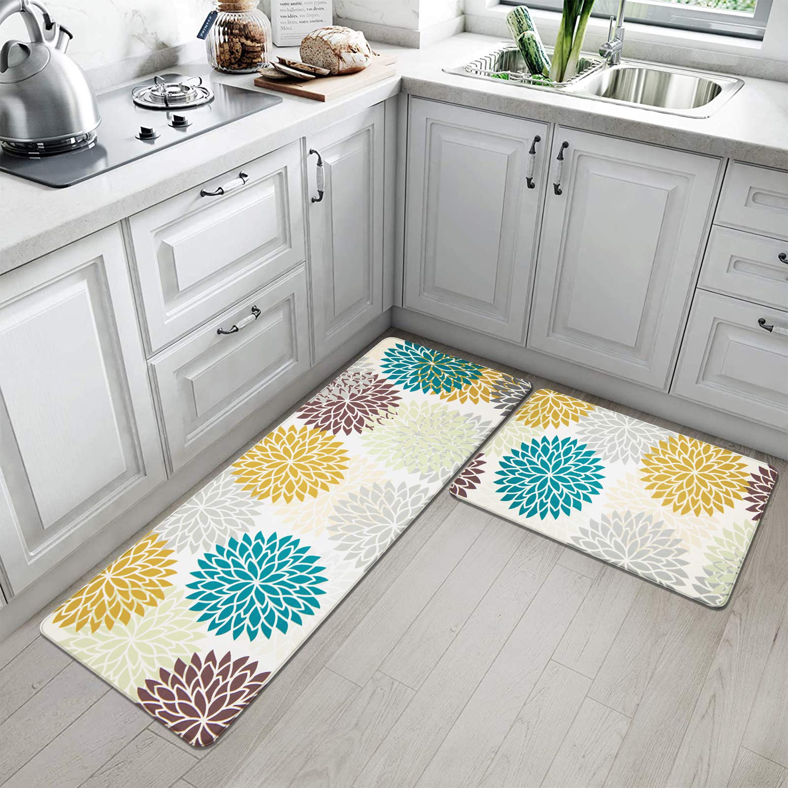 HEBE Anti Fatigue Kitchen Rug Set 2 Piece Non Slip Cushioned Kitchen Floor Mat Waterproof Comfort Standing Kitchen Mat(17"x28"+17"x48")