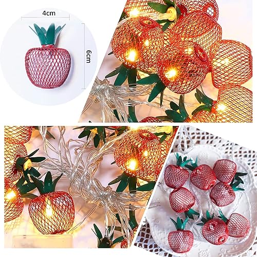 Miniatura 5 de WONFAST Cadena de luces de malla metálica con forma de fruta de manzana de hierro de 6.6 ft, 6.6 pies, funciona con pilas, lámpara parpadeante para