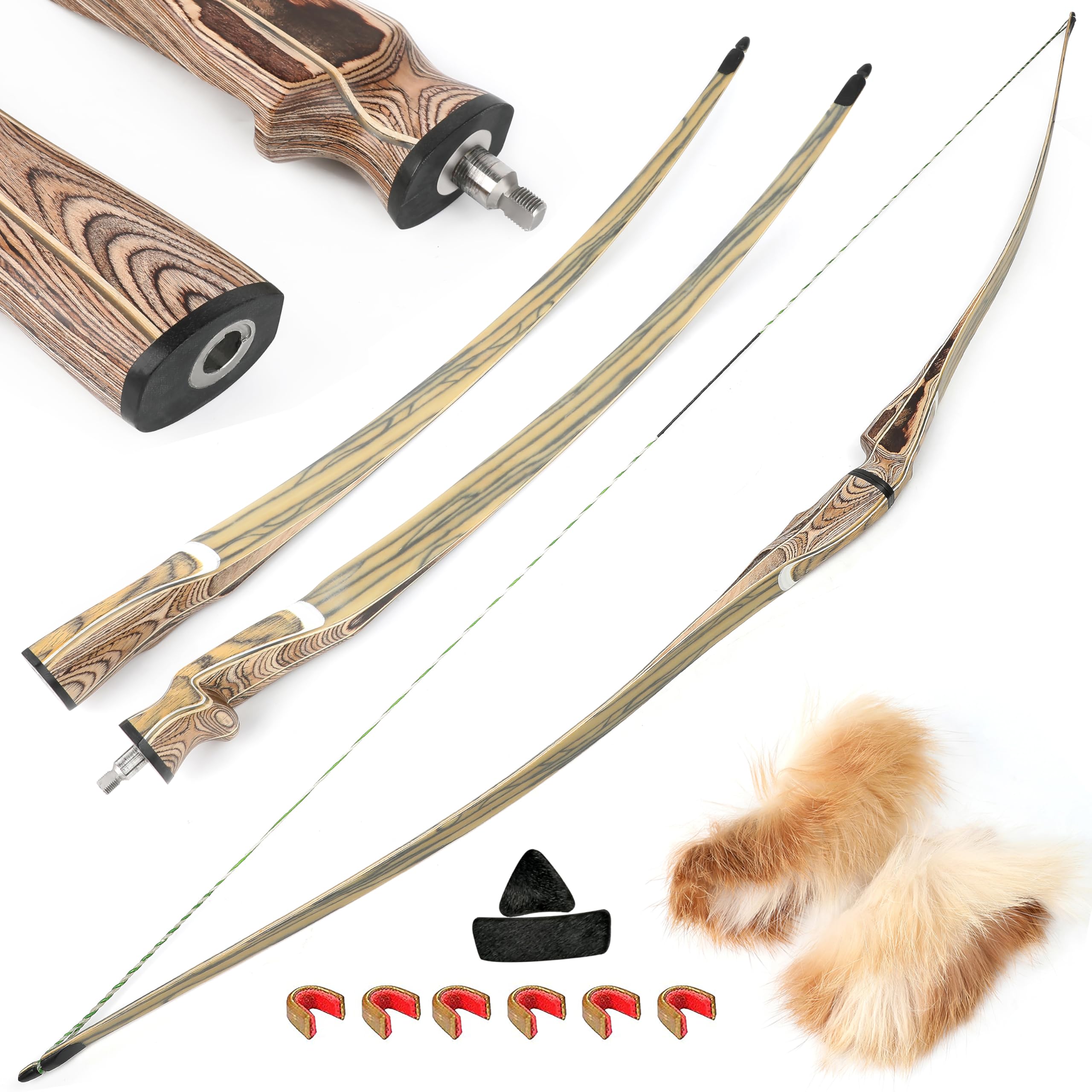 60/62/64 Zoll Takedown-Longbow, 20-50 Lbs, traditioneller Holz-Dreieckbogen, rechte Hand, für Jagd, Zielschießen und Training‌