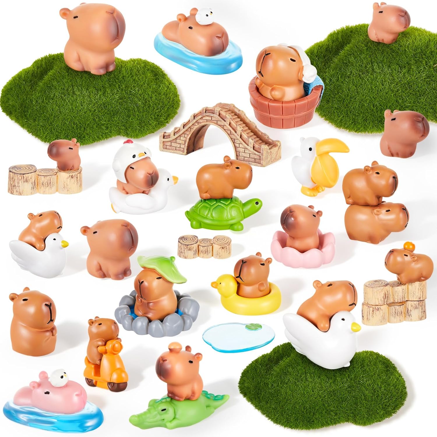 Simgoing 35 Pcs Mini Capybara Figures Small Resin Capybara Cute Miniature Animals Figurines for DIY Gifts Cake Toppers Fairy Garden Birthday Car Dashboard Desktop Dollhouse Decorations(Fresh Style)
