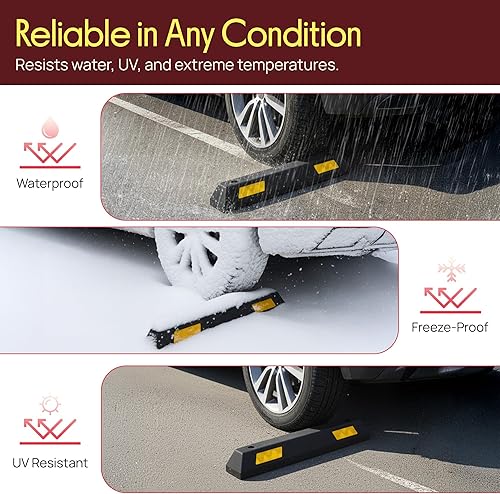 Vista 4 de Pyle Tope de suelo para vehículo de garaje para seguridad de estacionamiento, 1 pieza de goma resistente, tapón de entrada de estacionamiento