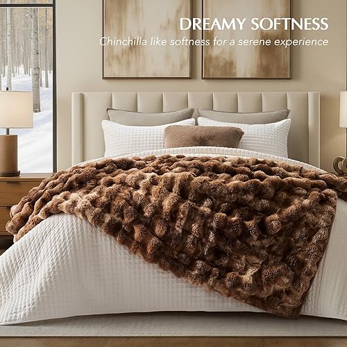 Miniatura 6 de EVERGRACE Manta ultrasuave de lujo de piel sintética de conejo Ridgeline, manta gruesa y cálida para cama, acogedora manta reversible de felpa para