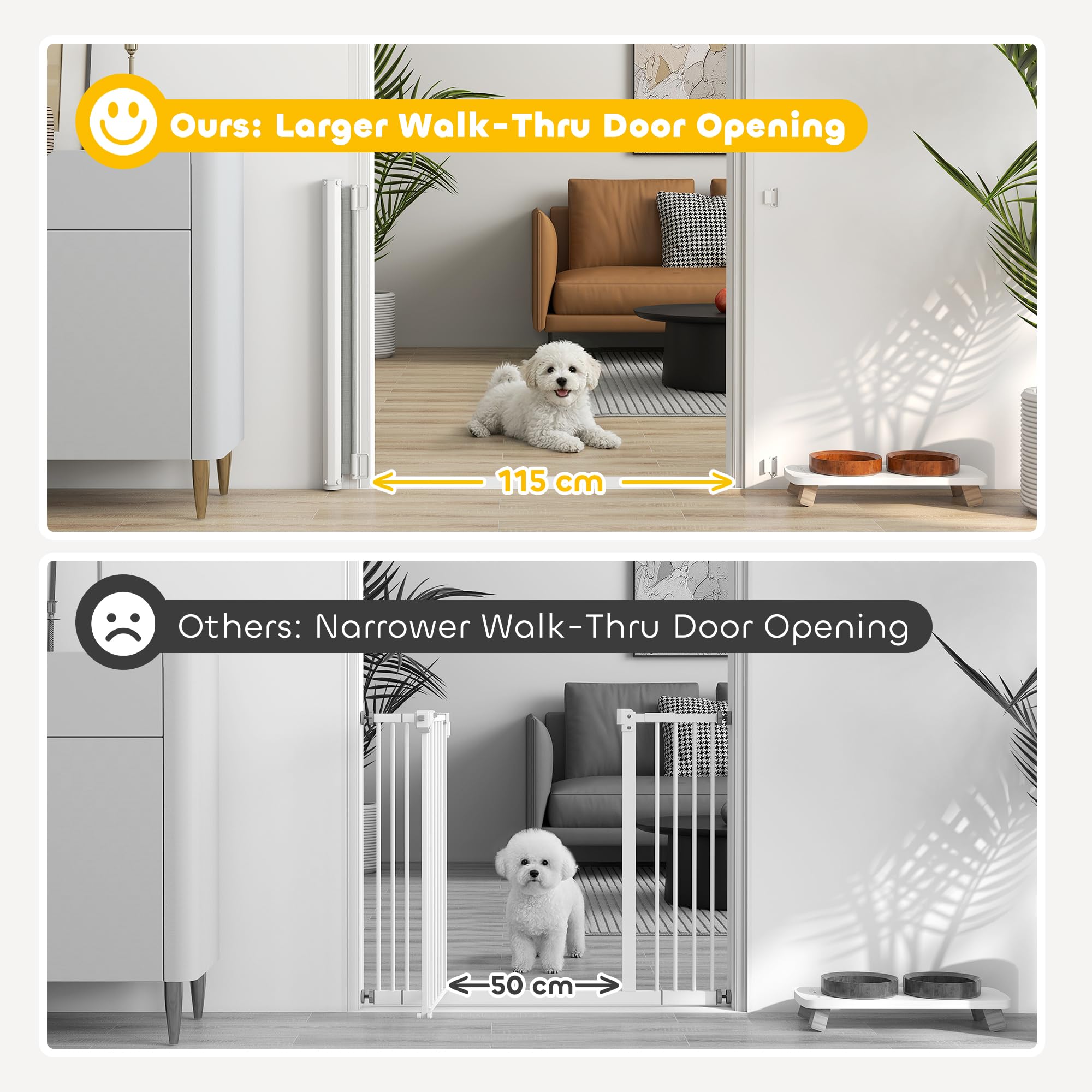 PawHut Cancellino per Cani Estensibile fino a 115 cm con Viti e Gancio, Cancelletto di Sicurezza in Poliestere e Acciaio, 115x82.5 cm, Bianco e Grigio