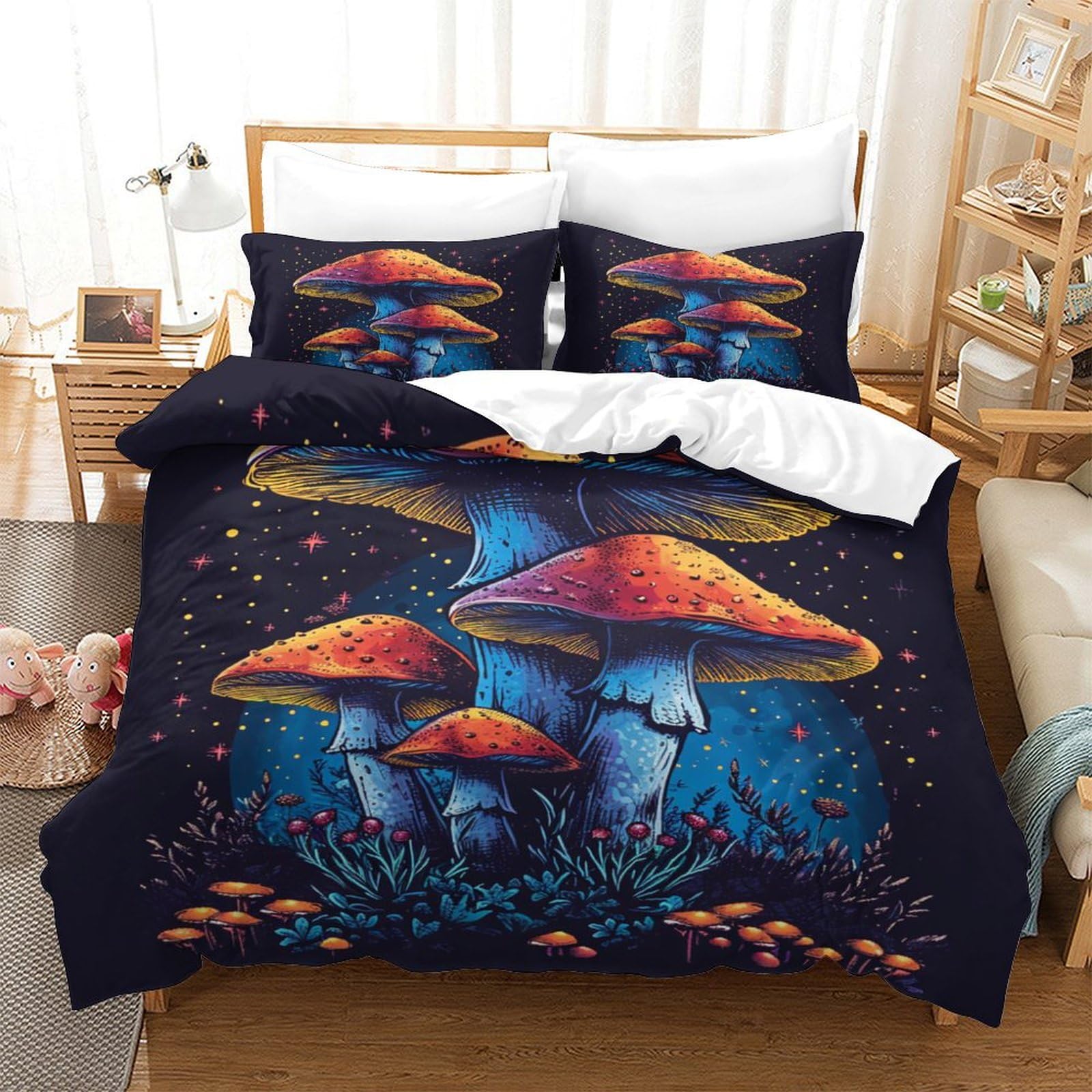 P1S9U7W5Y Fantasy Mushroom 3D Printed Duvet Cover Set 3pcs Microfiber Mushroom Bedding Set Single
