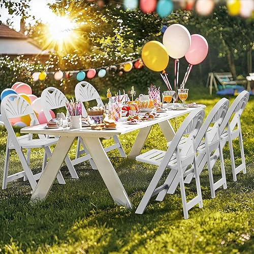 Vista 7 de VINGLI Silla plegable de plástico de resina blanca con asiento hueco, silla de plástico plegable con capacidad de peso de hasta 350 libras, perfecta