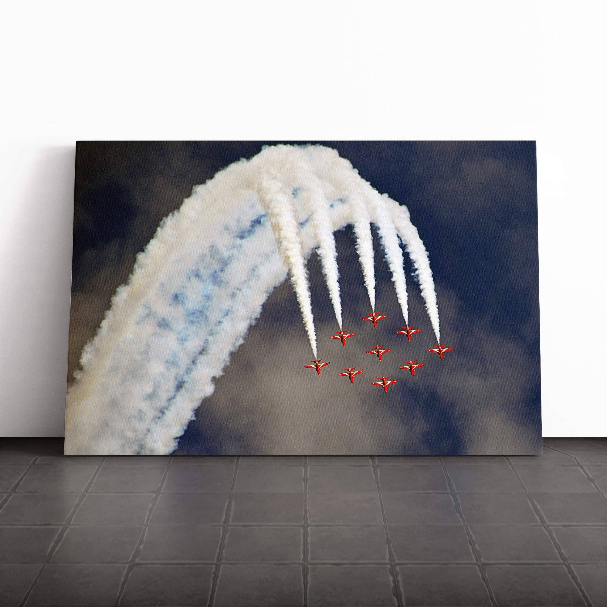 Red Arrows RAF Airshow Canvas Print | Gallery Wrapped 30mm Frame Wall Art | 20x14 inches | Ready to Hang | Contemporary Picture | Living Room Bedroom Lounge Office