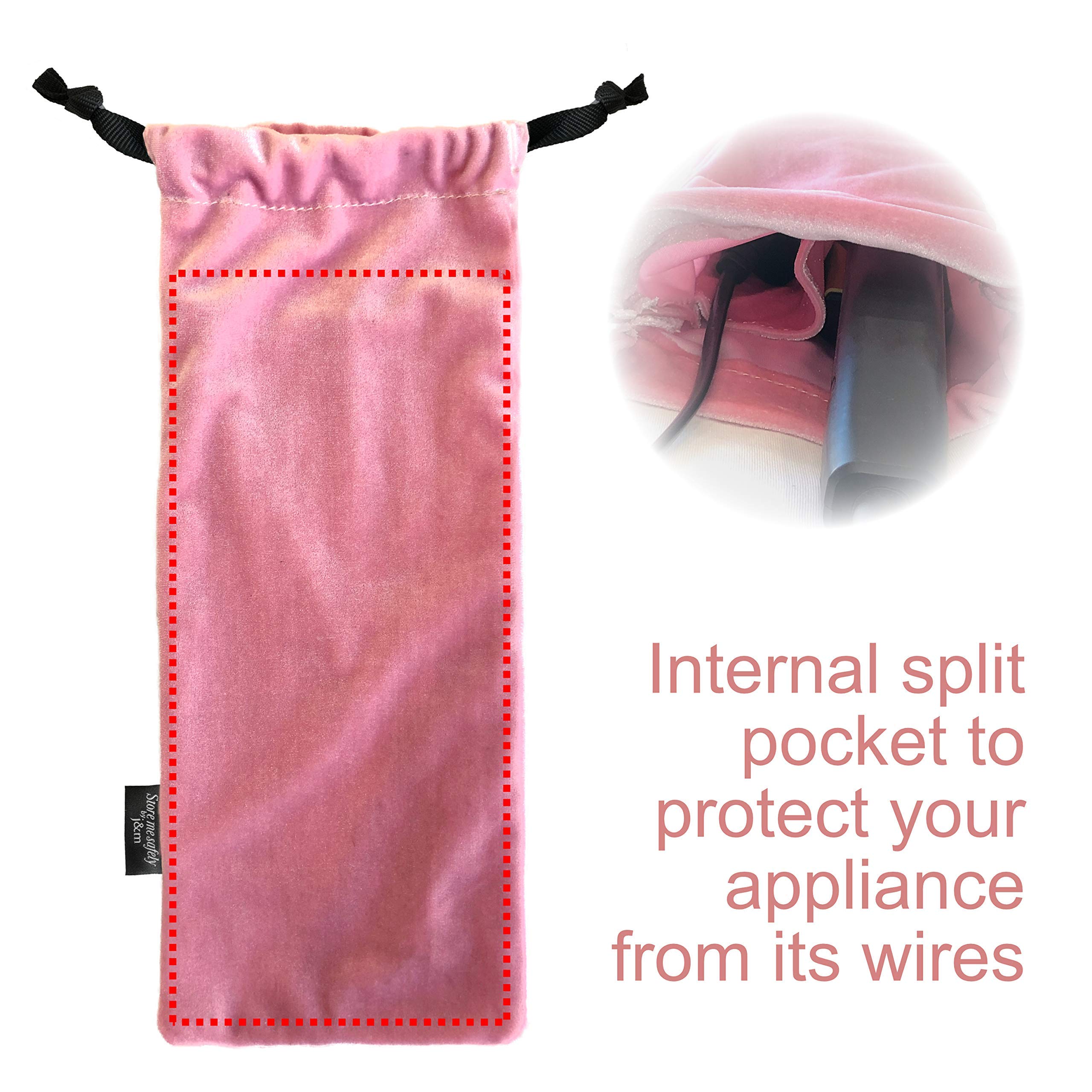 Bolsa para alisar el cabello con cordón de terciopelo, bolsa de terciopelo ultra gruesa para viajes y protección con bolsillos interiores (negro)