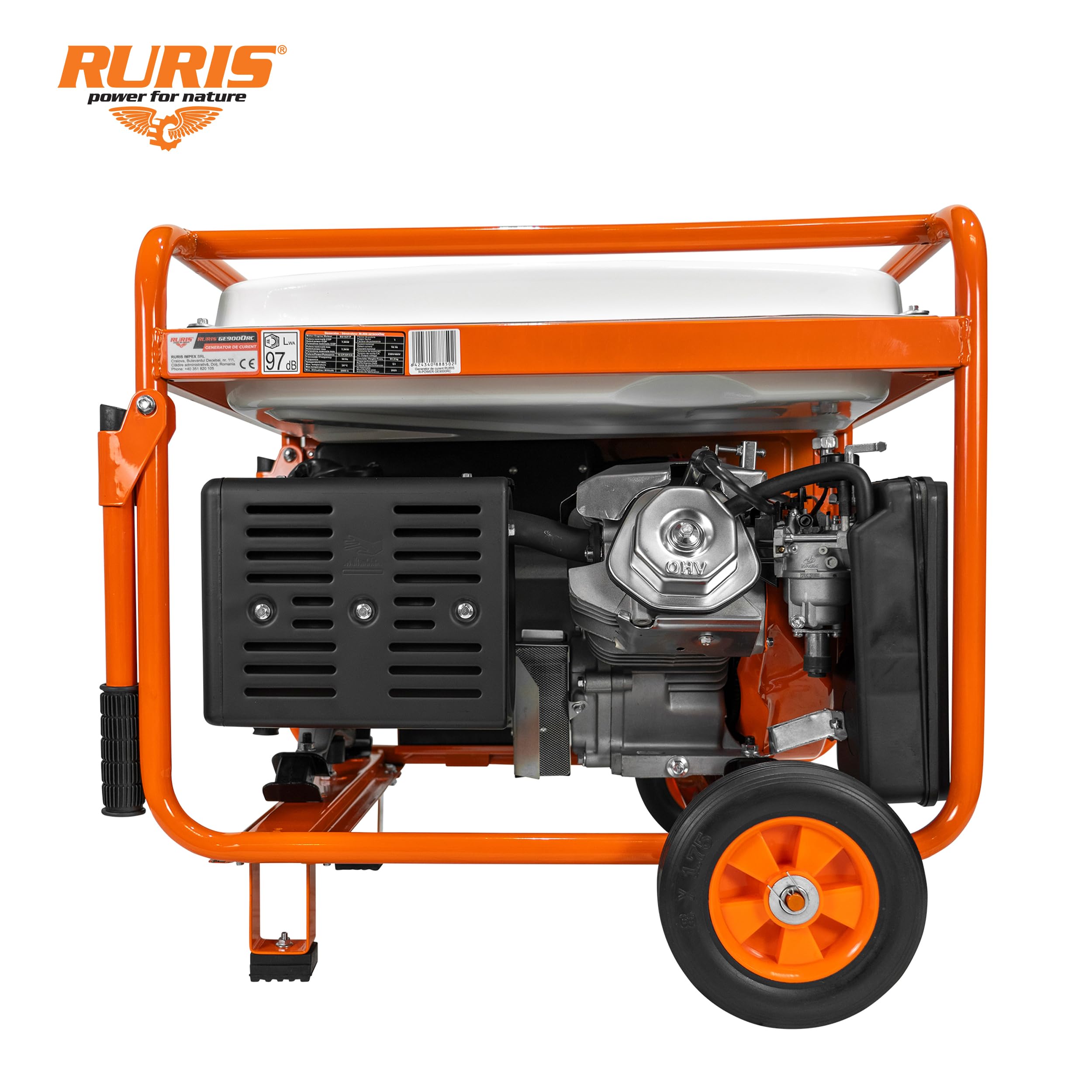 RURIS GE9000RC ATS Generateur 7500W Triphase 445 cc ATS Telecommande | Triphasé Moteur 4 Temps 15 CV 445 cc ATS Automatique Telecommande 25 m AVR Reservoir 25 L 8h Roues