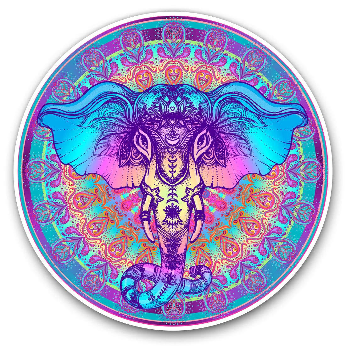 Destination Vinyl Ltd Pretty Indian Elephant Mandala 19263 Vinyl Stickers (Set Of 2) 7.5Cm - Pretty Indian Elephant Mandala #19263