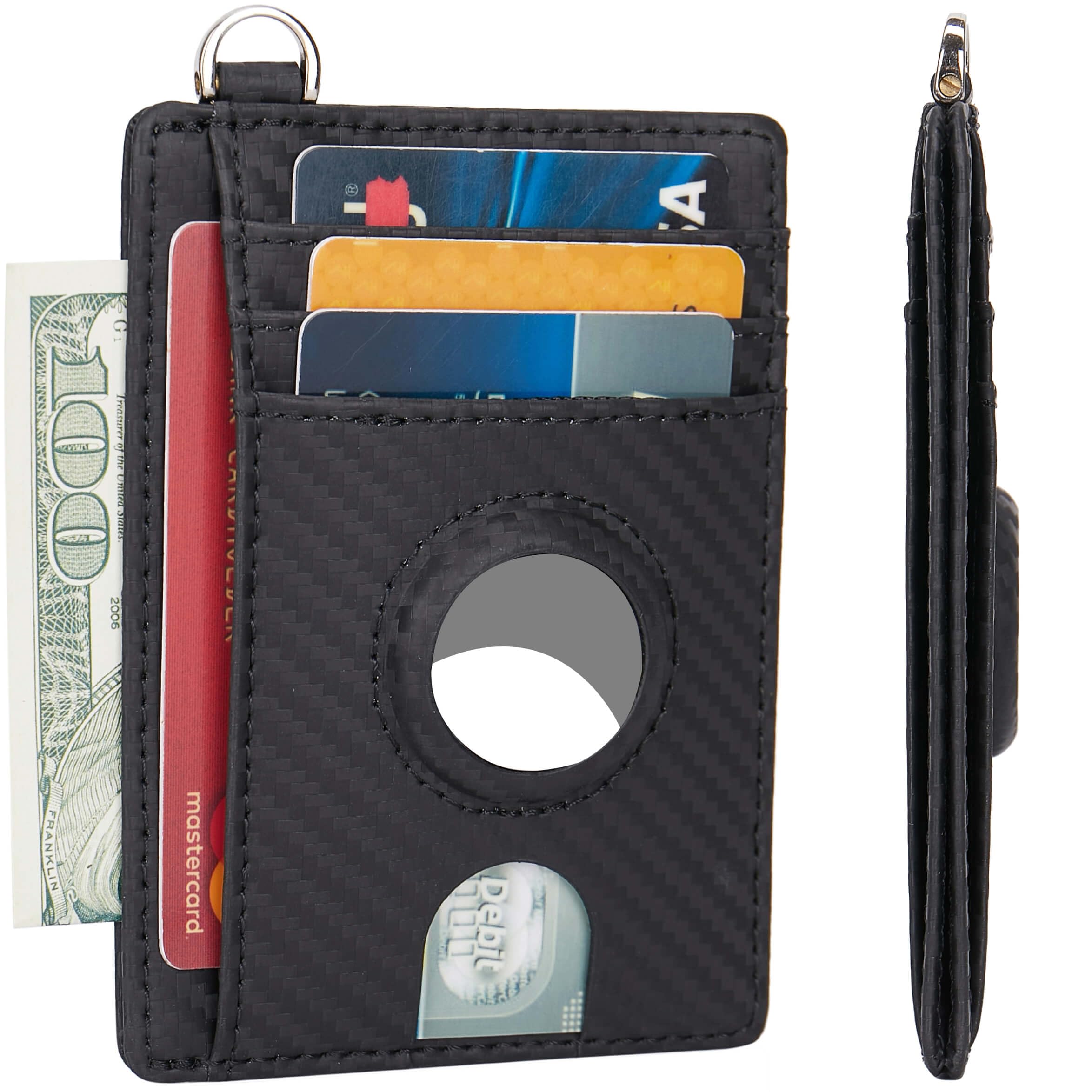 LinsCraft Slim Minimalist AirTag Card Wallet for Men & Women, Small Leather Front Pocket Wallet with AirTag Holder, RFID Blocking, Credit Card Holder