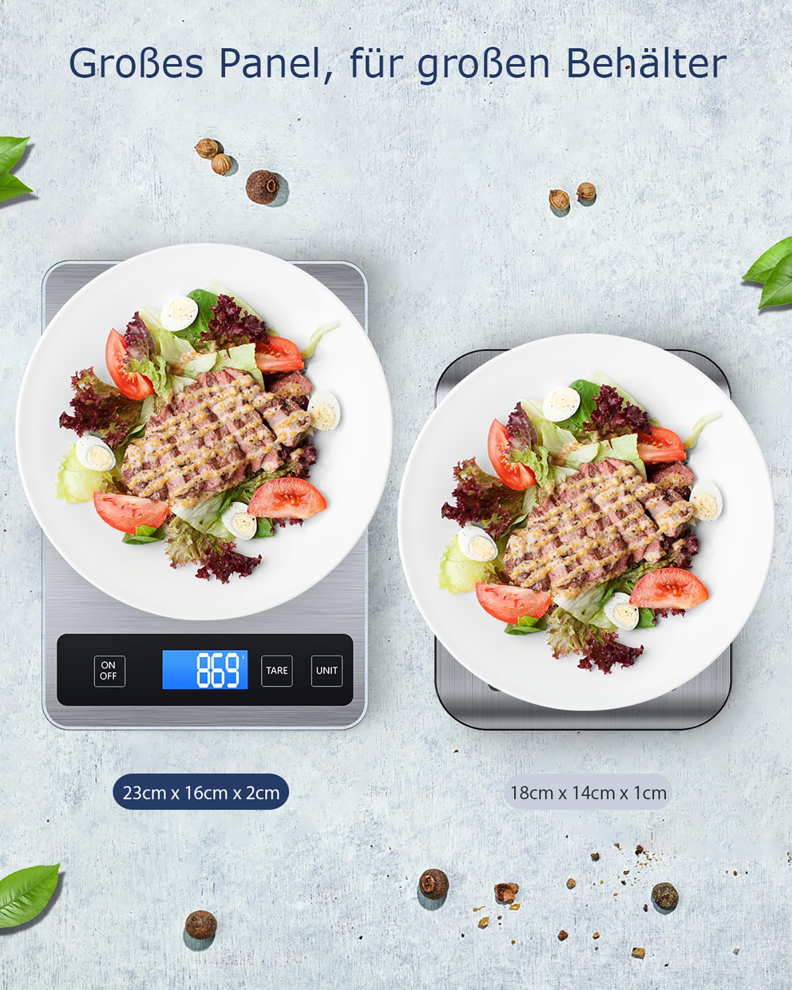 Küchenwaage Digitale 15 kg, Küchenwaage Digital Wasserdicht mit LCD-Anzeige, Multifunktions-Lebensmittelwaage, Hohe Präzision auf bis zu 1g, Tara-Funktion, Touch-Taste, Großer Edelstahl-Panel