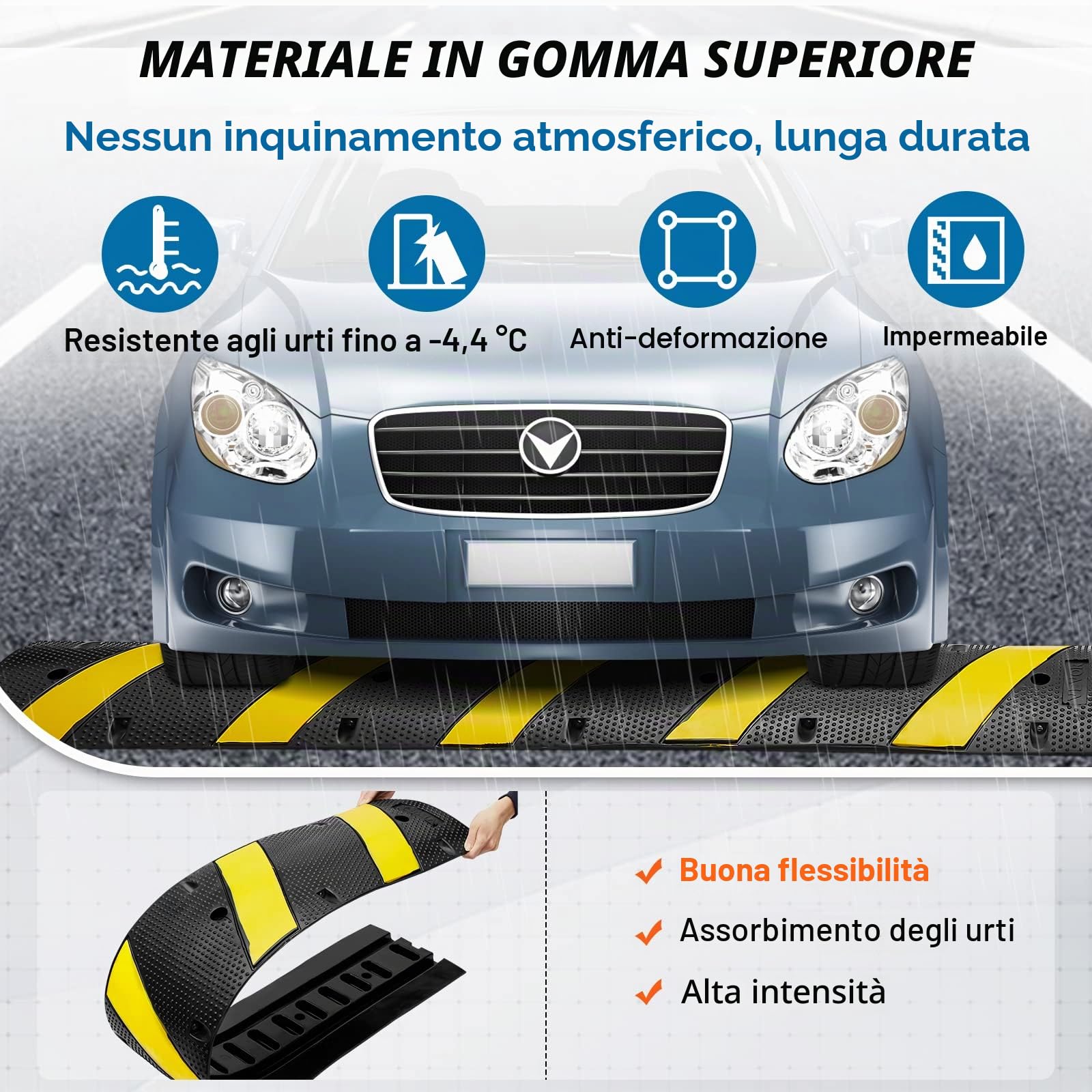 VEVOR Passacavo in Gomma per Protezione dei Cavi, Dosso Rallentatore in Gomma 2 Canali, Supporta Fino a 10000 kg, Dimensioni 1850x310x45mm 1 PACK
