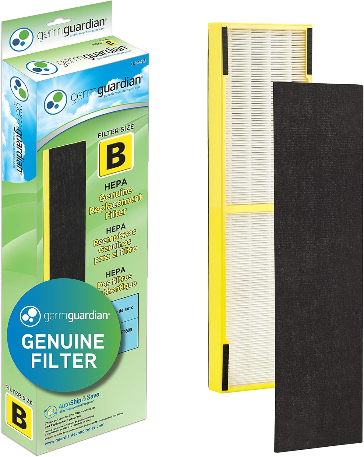 Germ Guardian FLT4825 HEPA GENUINE Air Purifier Replacement Filter B for GermGuardian AC4300BPTCA, AC4900CA, AC4825, AC4825DLX, AC4850PT, CDAP4500BCA, CDAP4500WCA and More, 1-Pack: Home & Kitchen