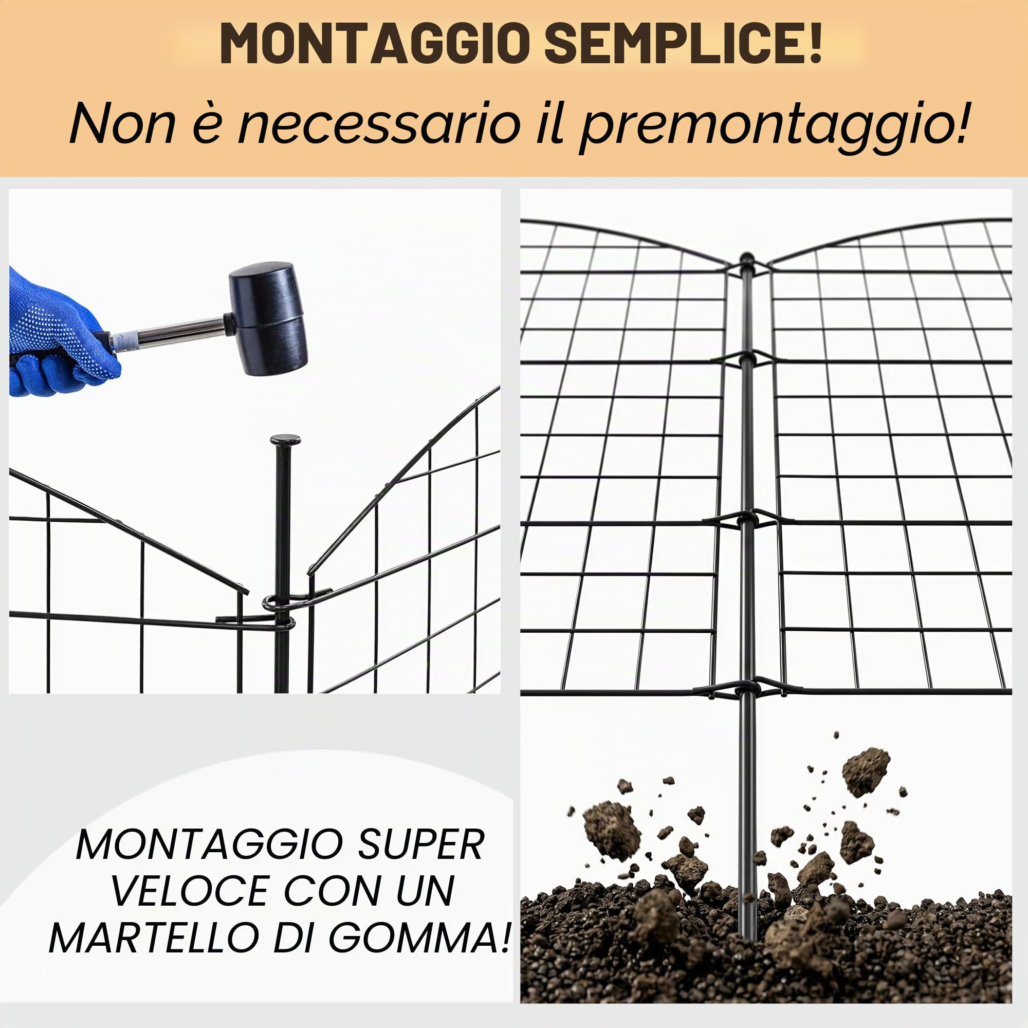 Recinzione da giardino, per laghetto, 12 elementi di recinzione, in metallo, altezza 78 cm, arco superiore, nero, V2Aox6 x 6 cm
